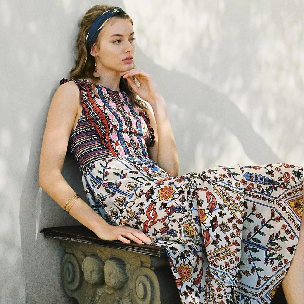 Anthropologie Vineet Bahl Valerie Embroidered Maxi Dress in Multicolor Size 2 - Picture 3 of 11
